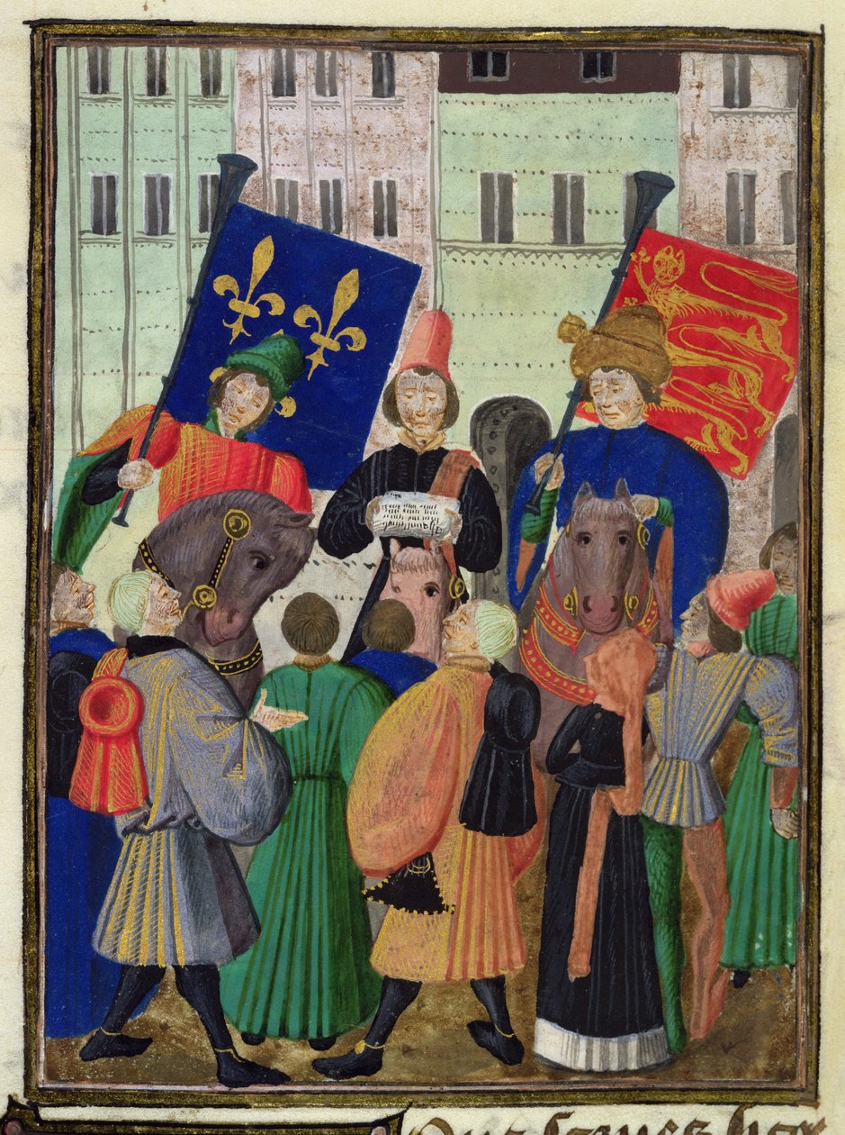 Harl 4379 f.182v Kungörelse av vapenstillestånd mellan England och Frankrike av French School