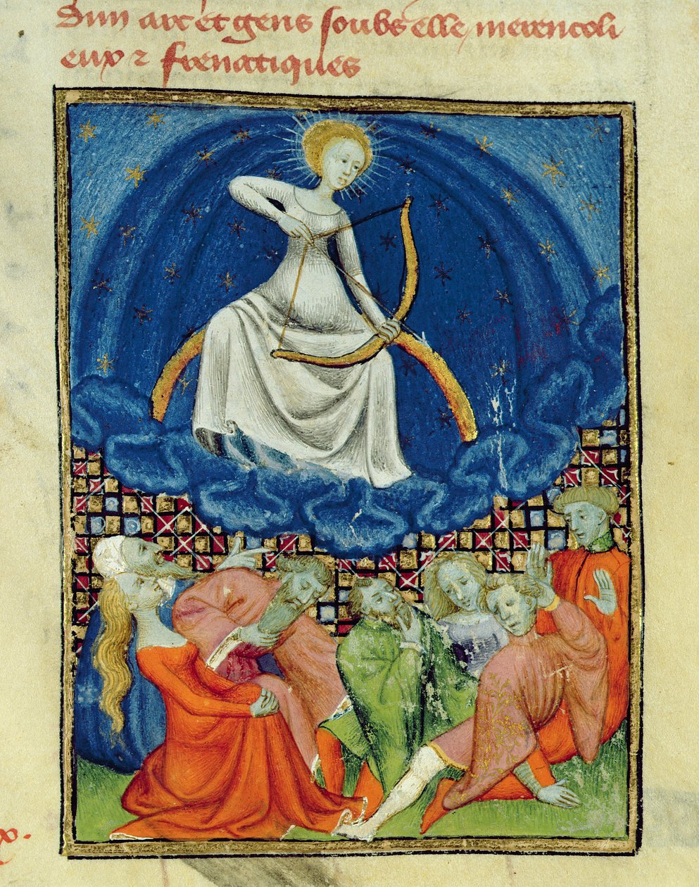 Harl 4431 f.101 Diana och hennes anhängare, galningar (Måndyrkare), parisisk kopia, c.1410-15 av French School