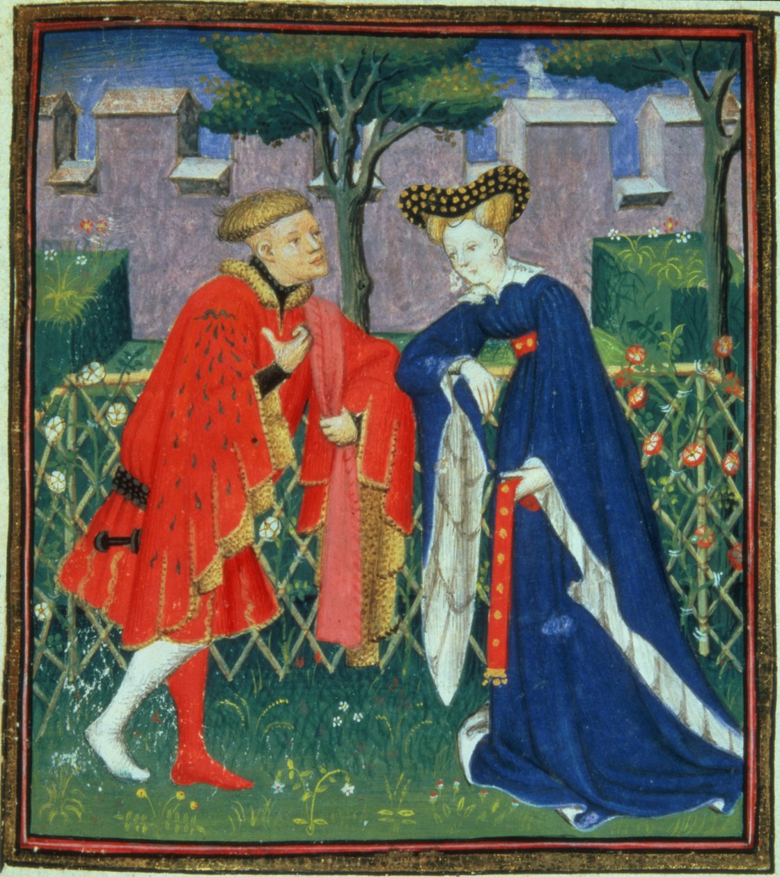 Harl 4431 f.376 Hundra ballader av en dam och hennes älskare, parisisk kopia, c.1410-15 av French School