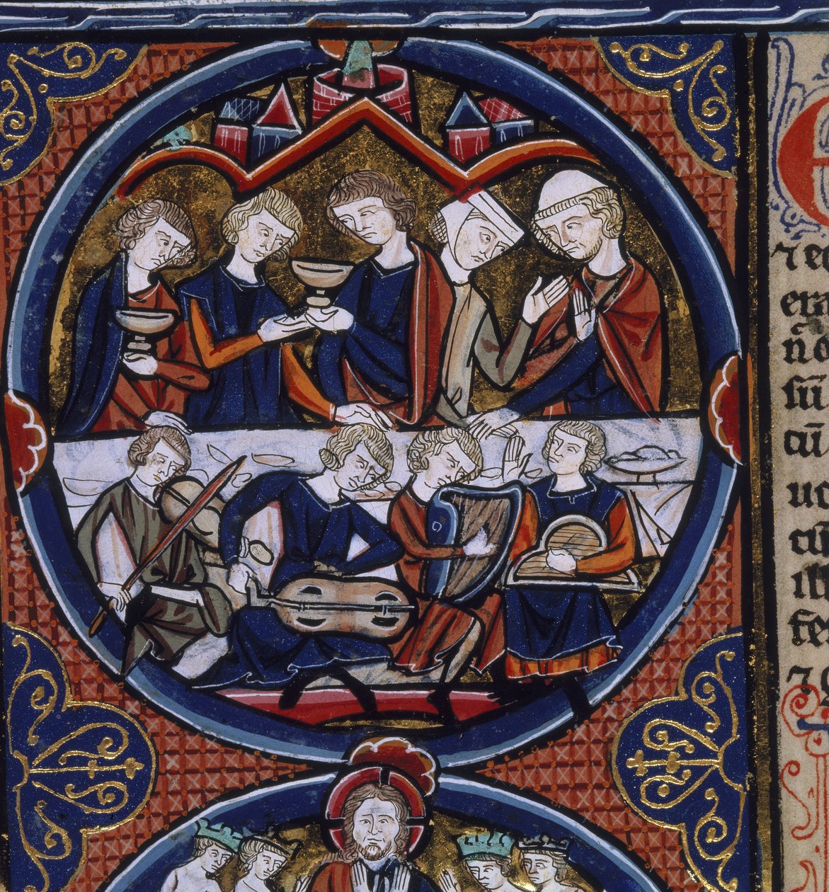Harley 1527 fol.36v Bankett med musiker, från 