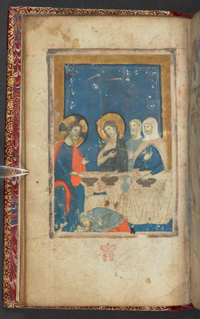 Harley 2928, f.16v, Måltiden i fariséen Simons hus (vellum) av French School