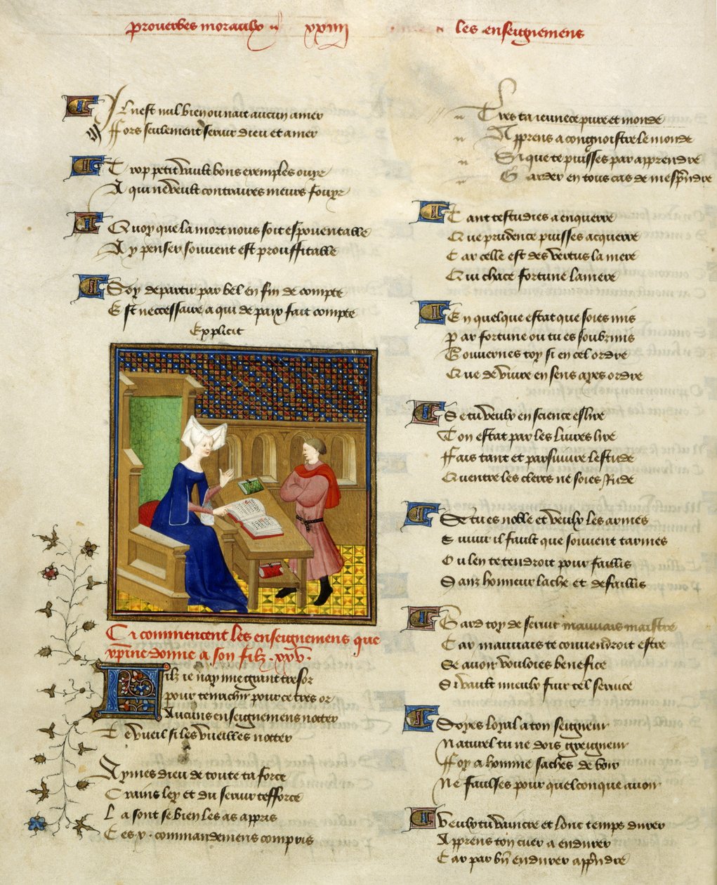 Harley 4431, f.261v Christine de Pisan och hennes son, illustration från "The Collected Works of Christine de Pisan" av French School