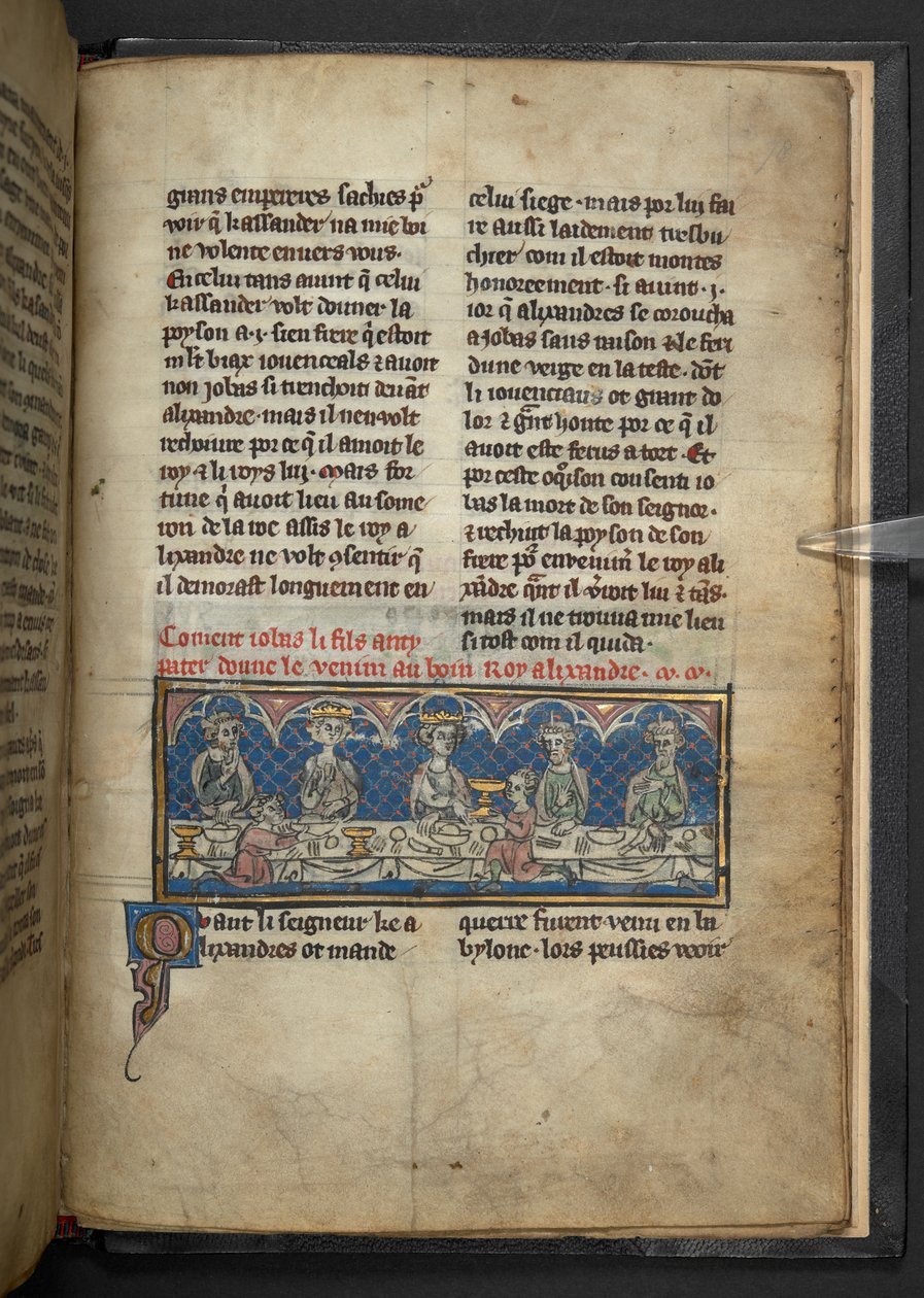 Harley 4979, f.78 Alexander tar emot gift från Jobas under en fest.  , från 