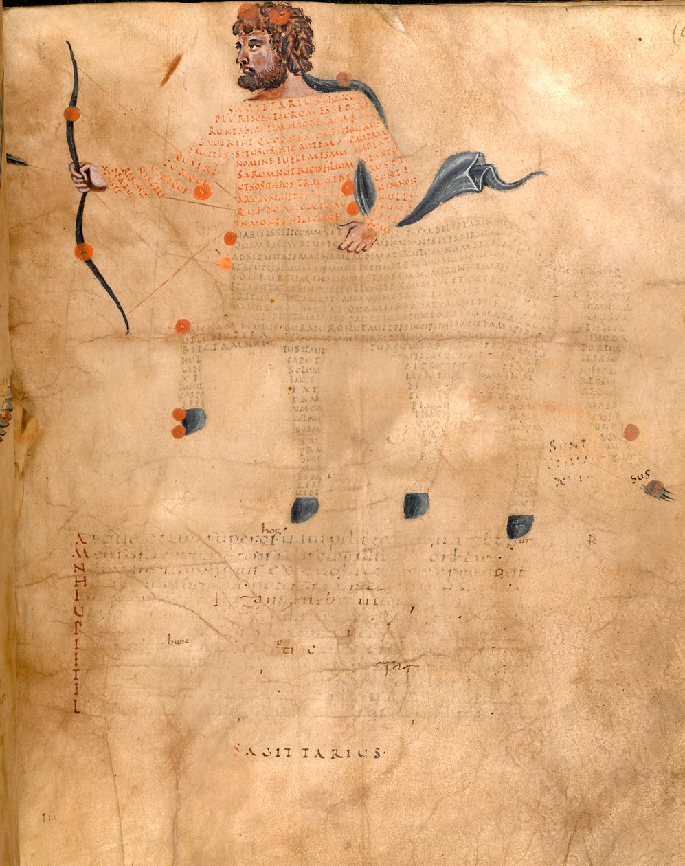 Harley 647, f.3v Illustration av konstellationen Skytten, från 