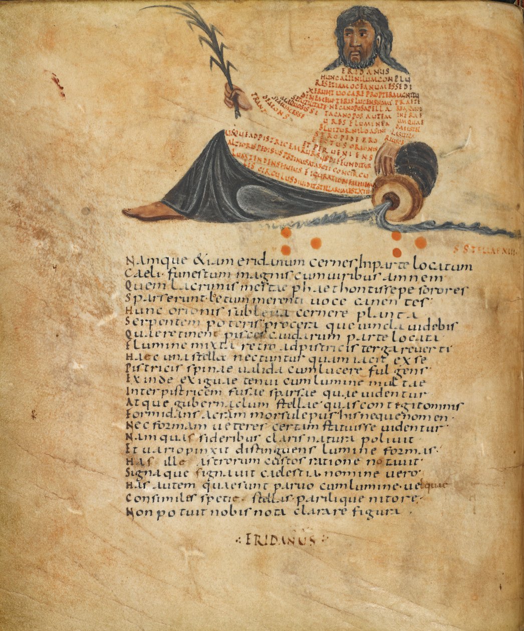 Harley 647, fol.10v Illustration av stjärnbilden Eridanus, och text, c.820-40 (vellum) av French School