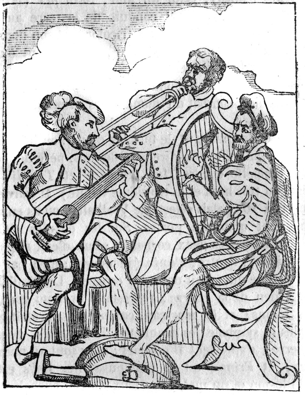 Harpa och lutspelare (Cythara och Testudo) på 1500-talet. I "" Den pittoreska butiken"" 1836 av French School