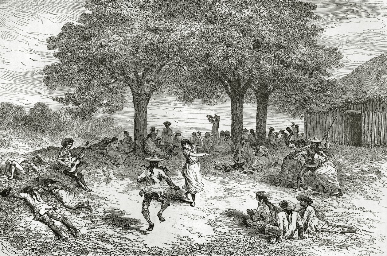 Harvest of Coca, Peru, illustration från Le Tour du Monde magazine, 1877 av French School