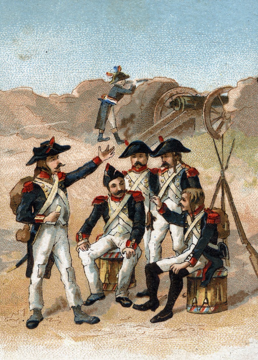 Han kommer att få oss att äta upp till våra stövlar, sa soldaten från Massena, rationnes till överdriften under belägringen av Genes i juni 1800. Kromolitografi. av French School