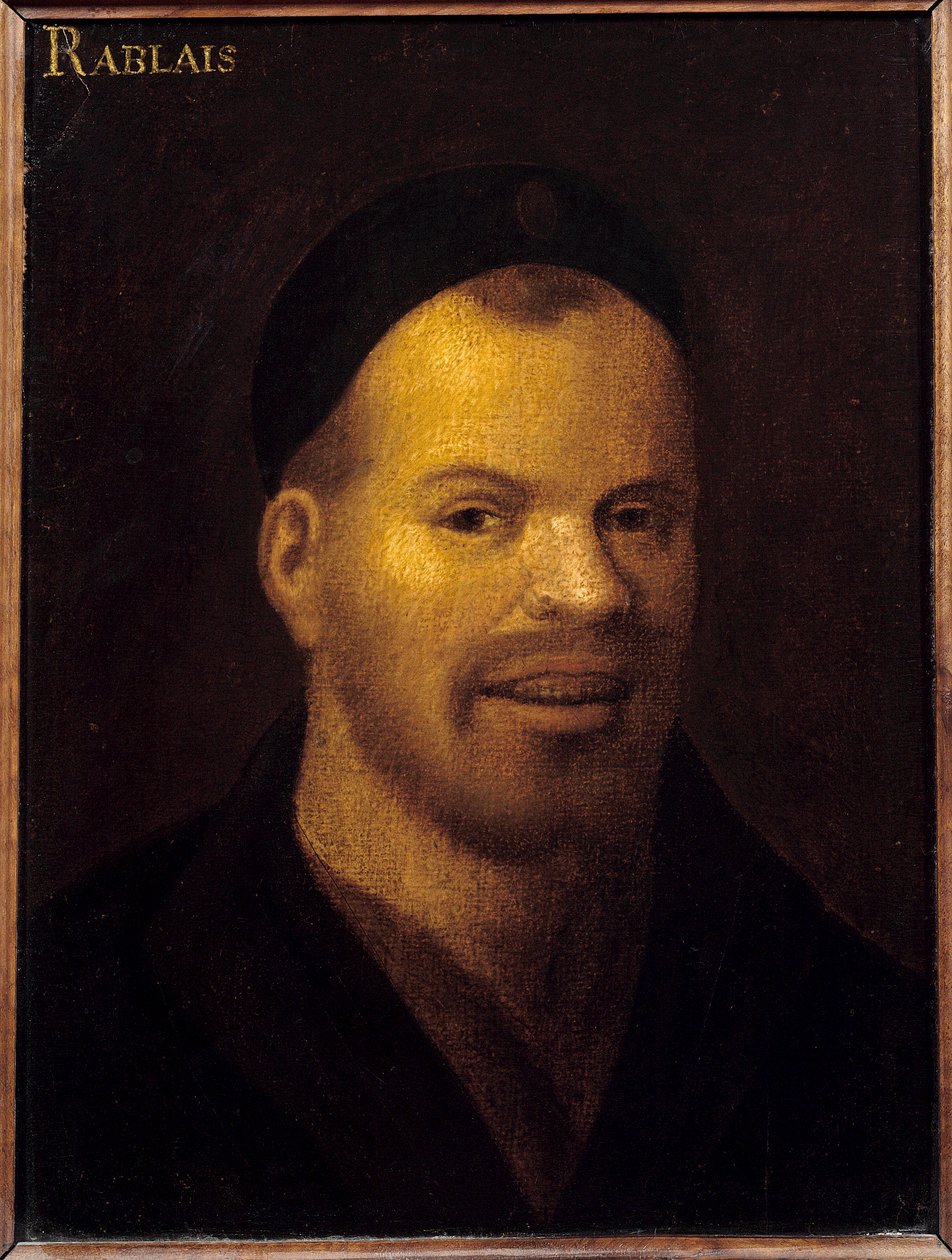 Fantasychef som en gång identifierades som Francois Rabelais (1494-1553). Målning av Franska skolan. 1500-talet. Dämpa. 0,32x0,22 m. Versailles. Musee Du Chateau de Versailles et du Trianon - Fancy huvud som tidigare identifierades som Francois Rabelais (1 av French School