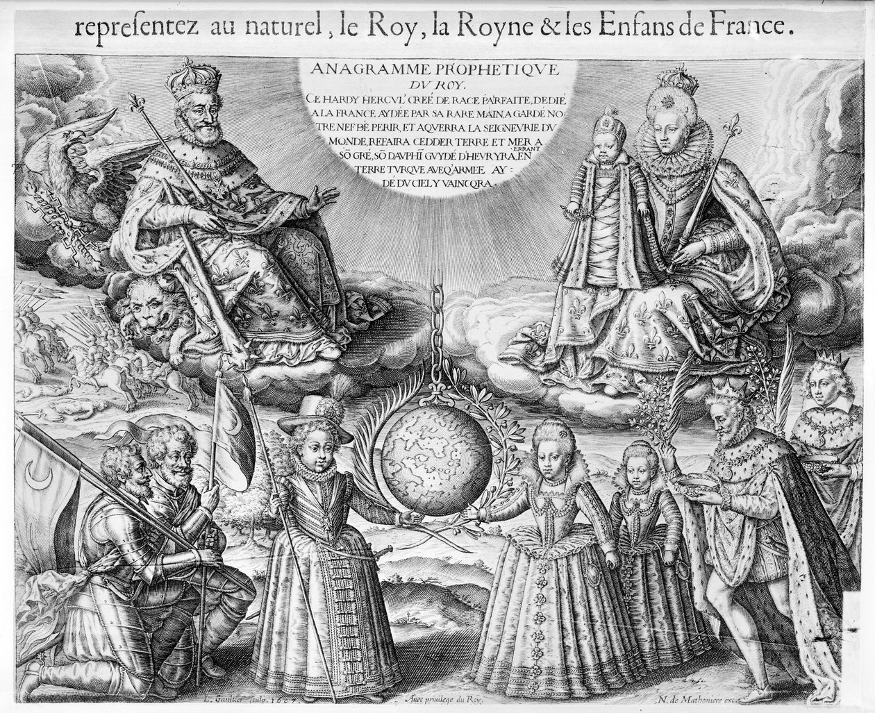 Henri IV (1553-1610) med sin familj, 1607 av French School