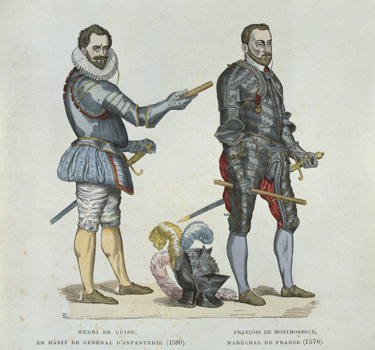 Henri av Guise (1549-88) och Francois de Montmorency (1530-79), från en gravyr från tiden av French School