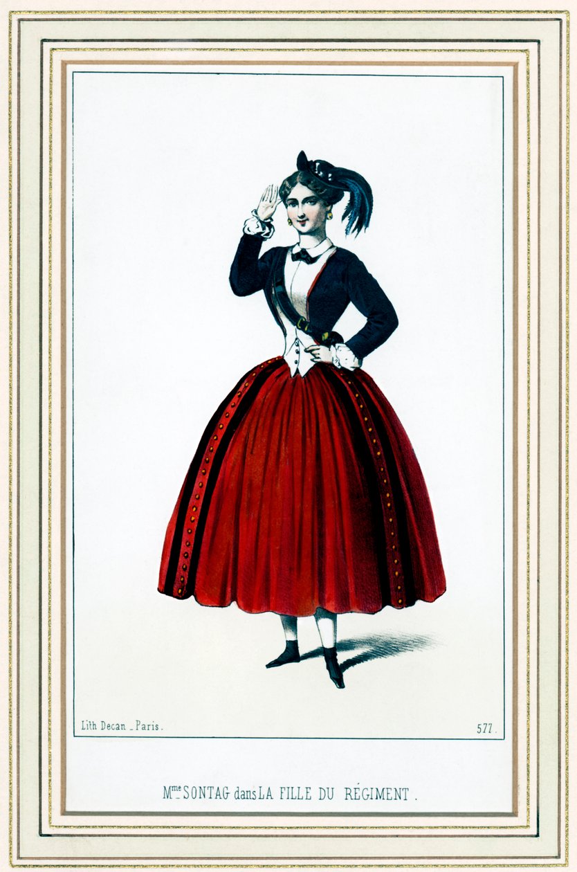 Henriette Sontag, tysk sopran, i Donizettis La fille du régiment av French School