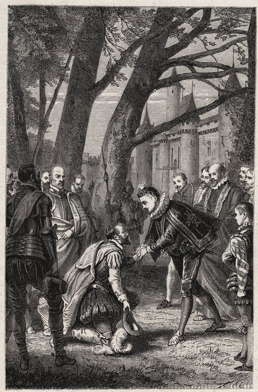 Henry III och Henry av Navarra framtida Henry IV möts på Plessis-les-Tours den 30 april av French School