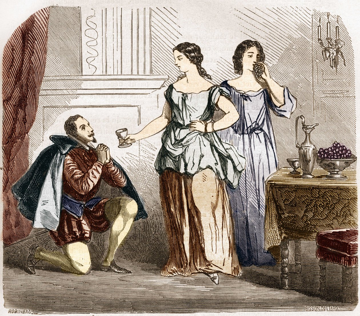 Henrik IV (1553-1610), kung av Frankrike, betjänad av halvnakna kvinnor. Gravyr i "Prostitutionens och utsvävningens historia bland alla världens folk från antiken till våra dagar" av Dr Th. -F. Debray. 1879. av French School