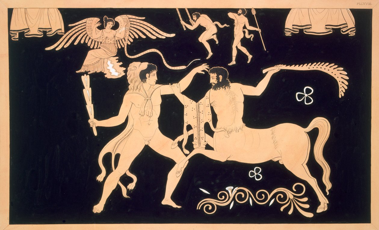 Hercules i strid med kentauren Chiron, publicerad 1808-10 av French School
