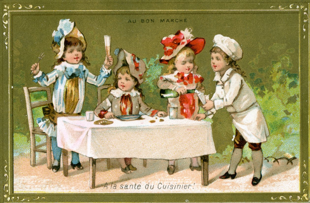 Heres to the Cook!, reklamkort för Bon Marché Department Store, ca 1890 av French School