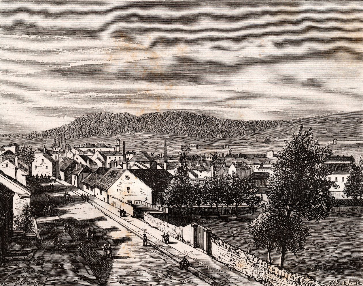 Hericourt - - departement Saone-et-Loire - gravyr i "La France illustree: geografi, historia, statistisk administration" av V.A. Malt-brunt. 1884 av French School