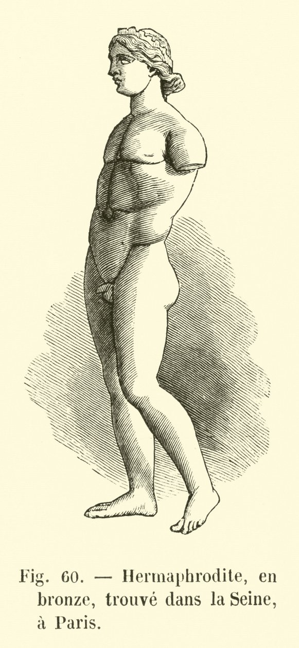 Hermafrodit, i brons, hittad i Seine, Paris (gravyr) av French School