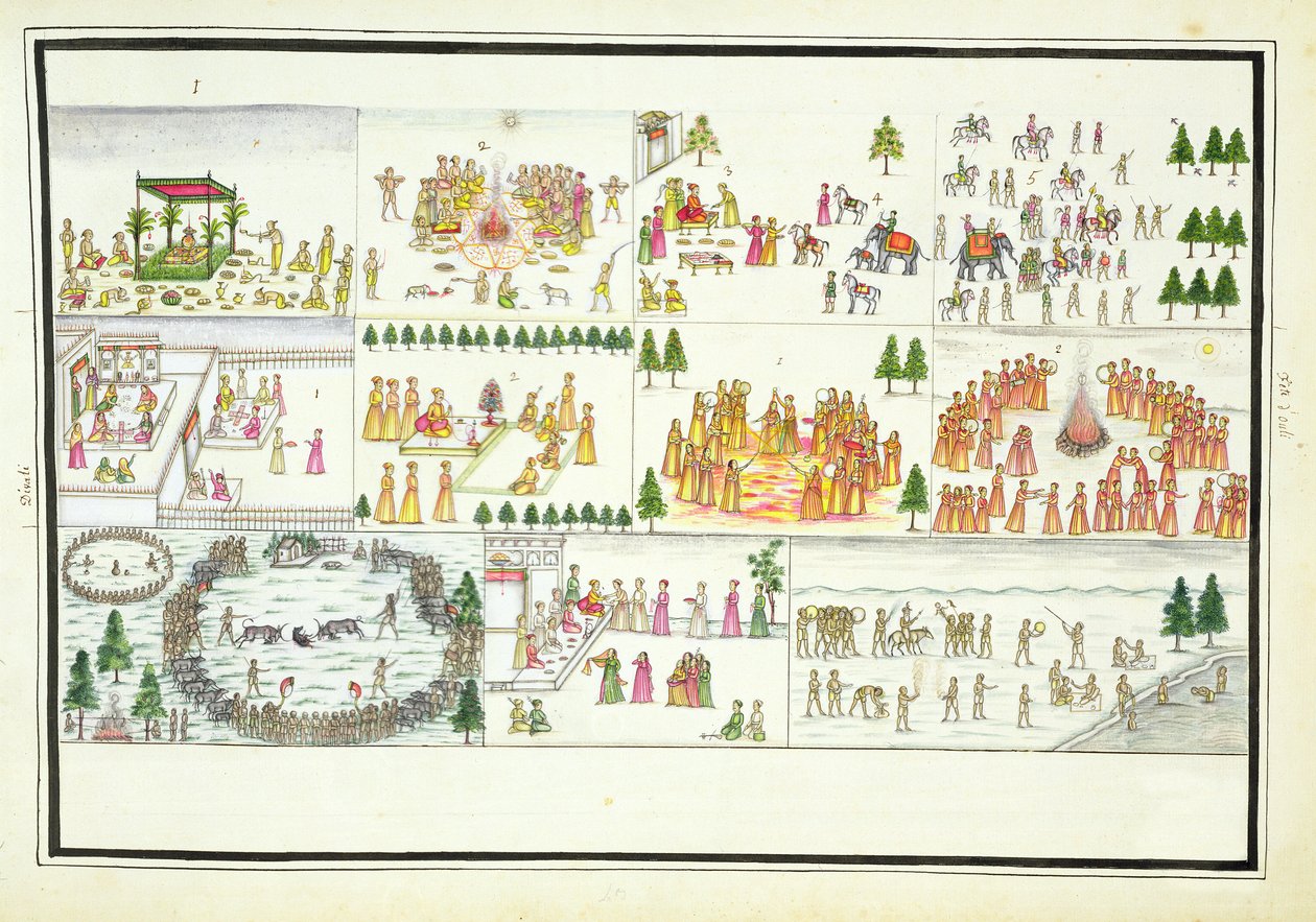 Hindufestivaler inklusive Dasehra, Diwali och Holi från The Gentil Album, publicerad 1774 av French School