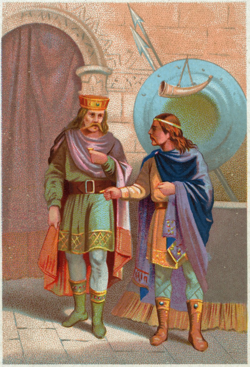 Historia. Frankrike. Childerik I, merovingerkung, utvisad av frankerna. Imagery, Frankrike, ca 1900 (tryck) av French School