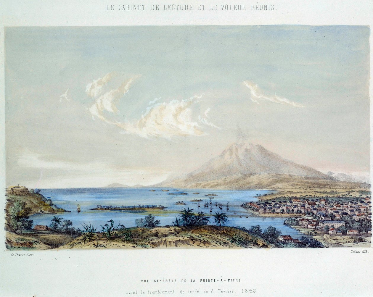 De franska koloniernas historia: allmän bild av Pointe a Pitre (Pointe-a-Pitre) i Guadeloupe (Antillerna) före jordbävningen den 8/02/1843 av French School