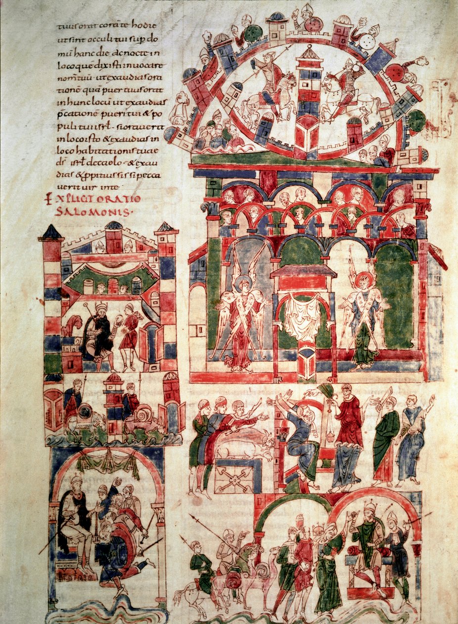 Historia om kung Salomos liv Page i Bibeln från Noailles (eller Bibeln från Sant Pere de Roda eller Saint Pierre de Rodas) 10- eller 1100-talets Paris, B.N. av French School