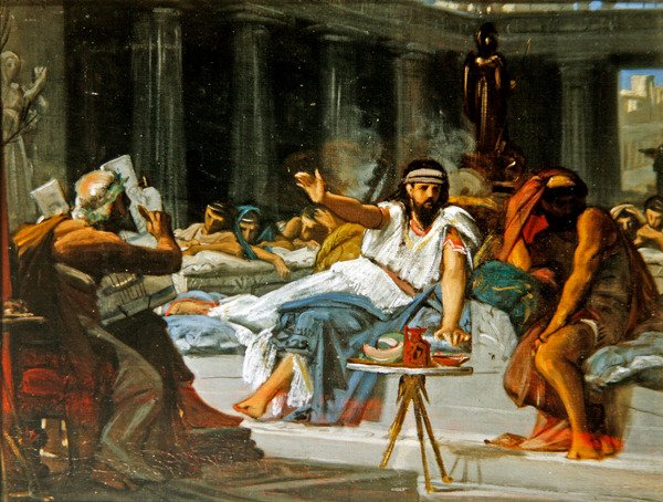 Homer underhållande hovet (olja på duk) av French School