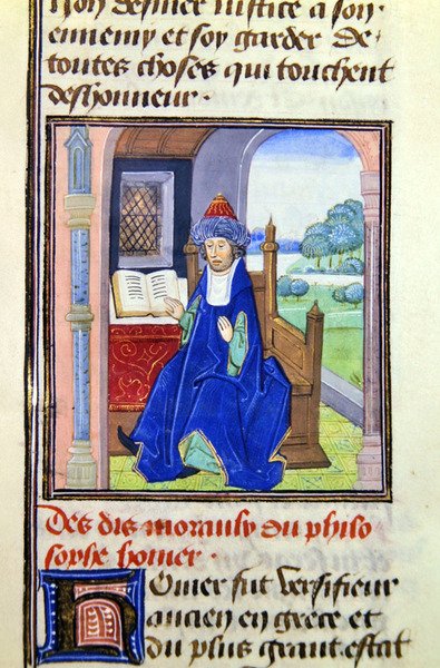 Homeros, från Histoire des Philosophes, sent 1400-tal (vellum) av French School