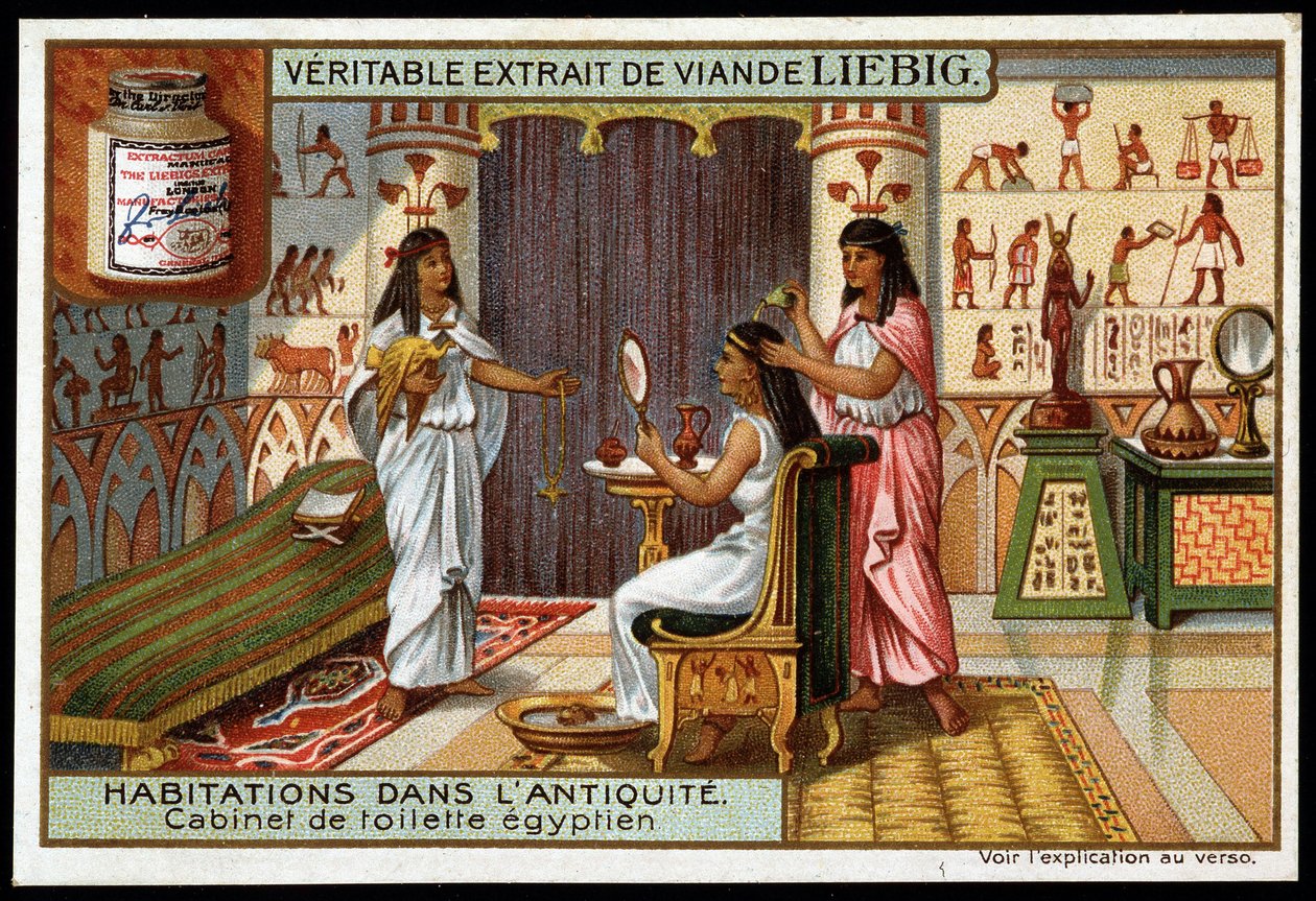 Bostäder i antiken: Egyptiskt badrum - Liebig-reklamdekal av French School