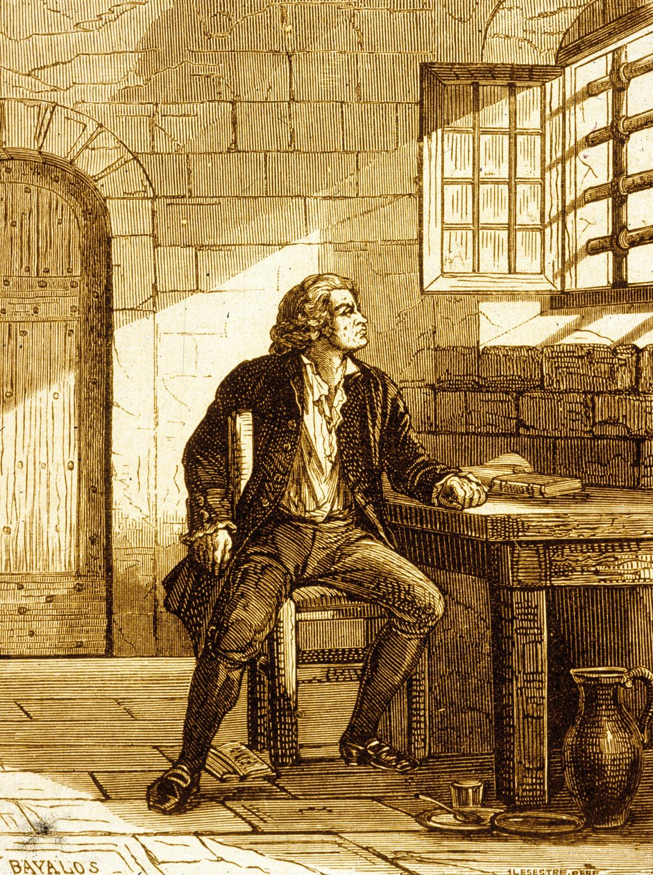 Honore-Gabriel Riquetti, greve av Mirabeau vid Fort de Joux 1775 (gravyr) av French School