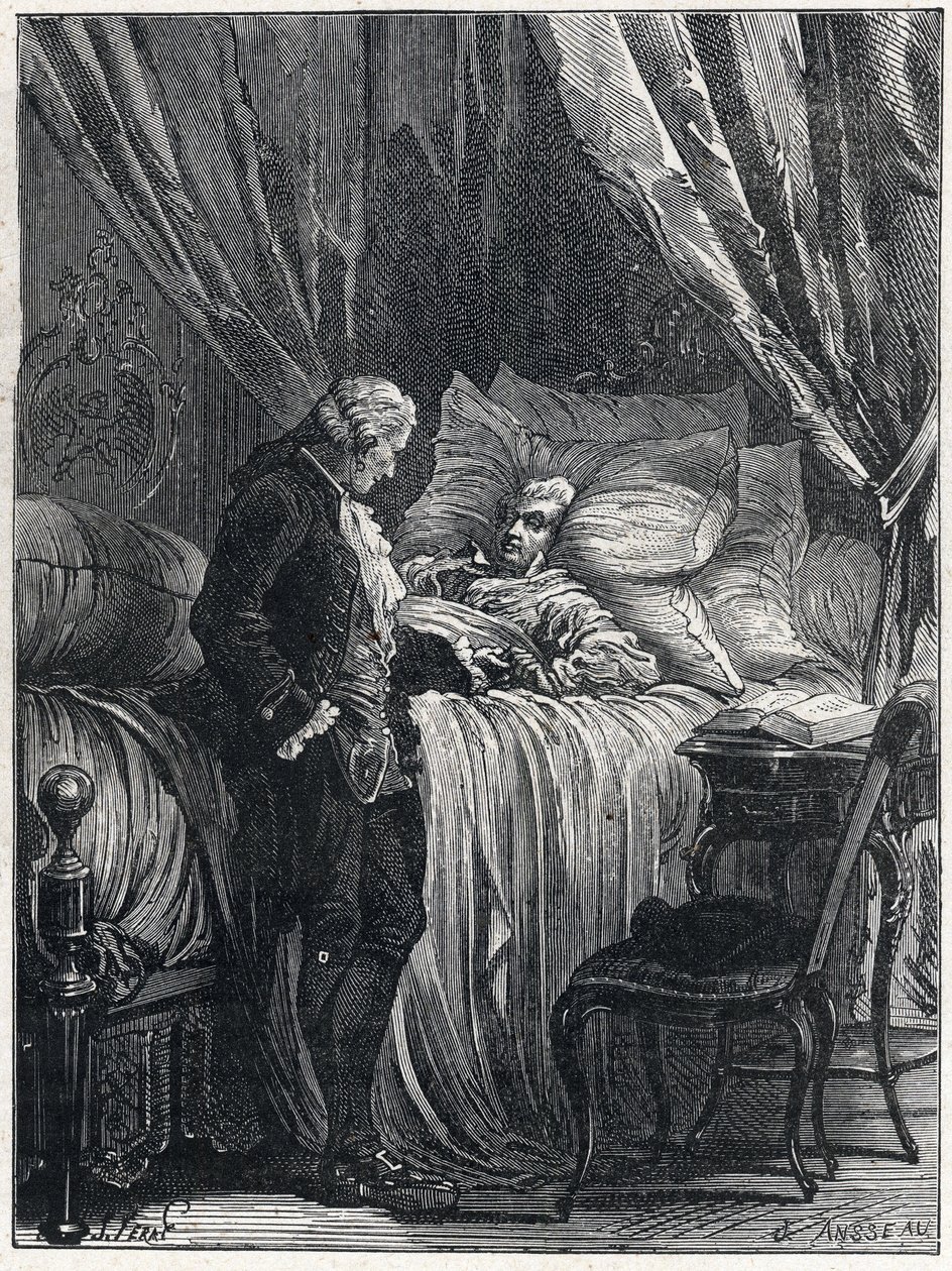 Honore Gabriel (Honore-Gabriel) Riqueti, greve av Mirabeau (1749-1791) på sin dödsbädd med sin läkare, Georges Cabanis (1757-1808) i av French School