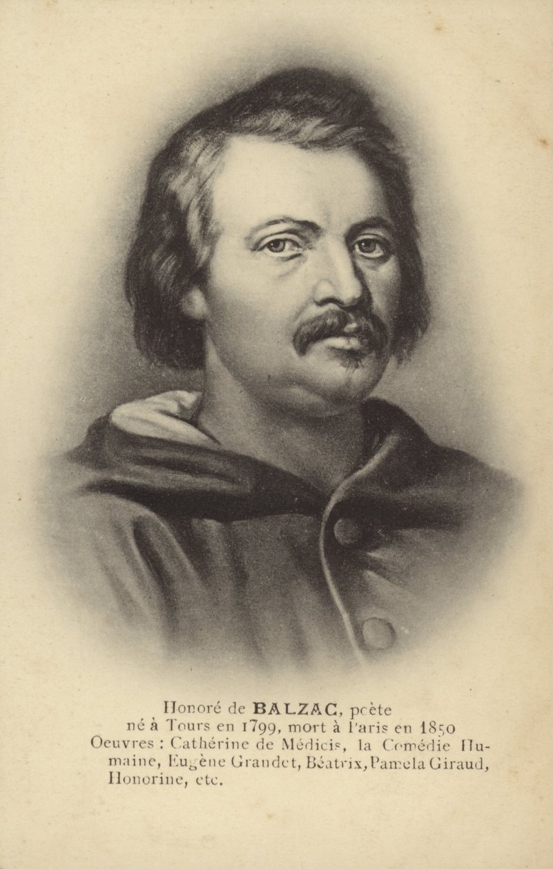 Honore de Balzac (1799-1850), fransk romanförfattare och dramatiker (litografi) av French School