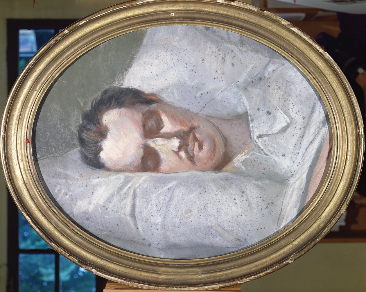 Honore de Balzac (1799-1850) på sin dödsbädd, 15 augusti 1850 av French School
