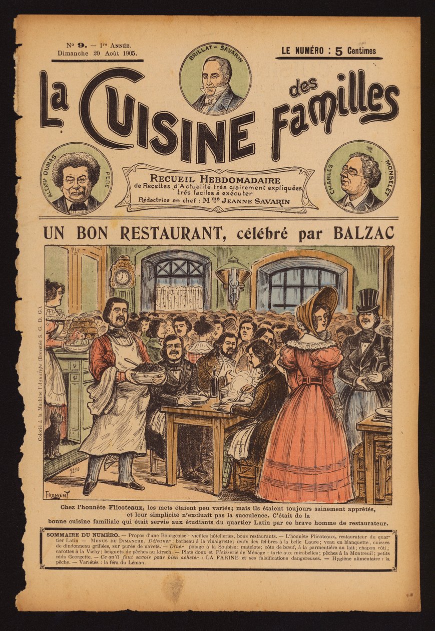 Honore de Balzac äter på restaurang Flicoteaux i Paris (kolorerad gravyr) av French School