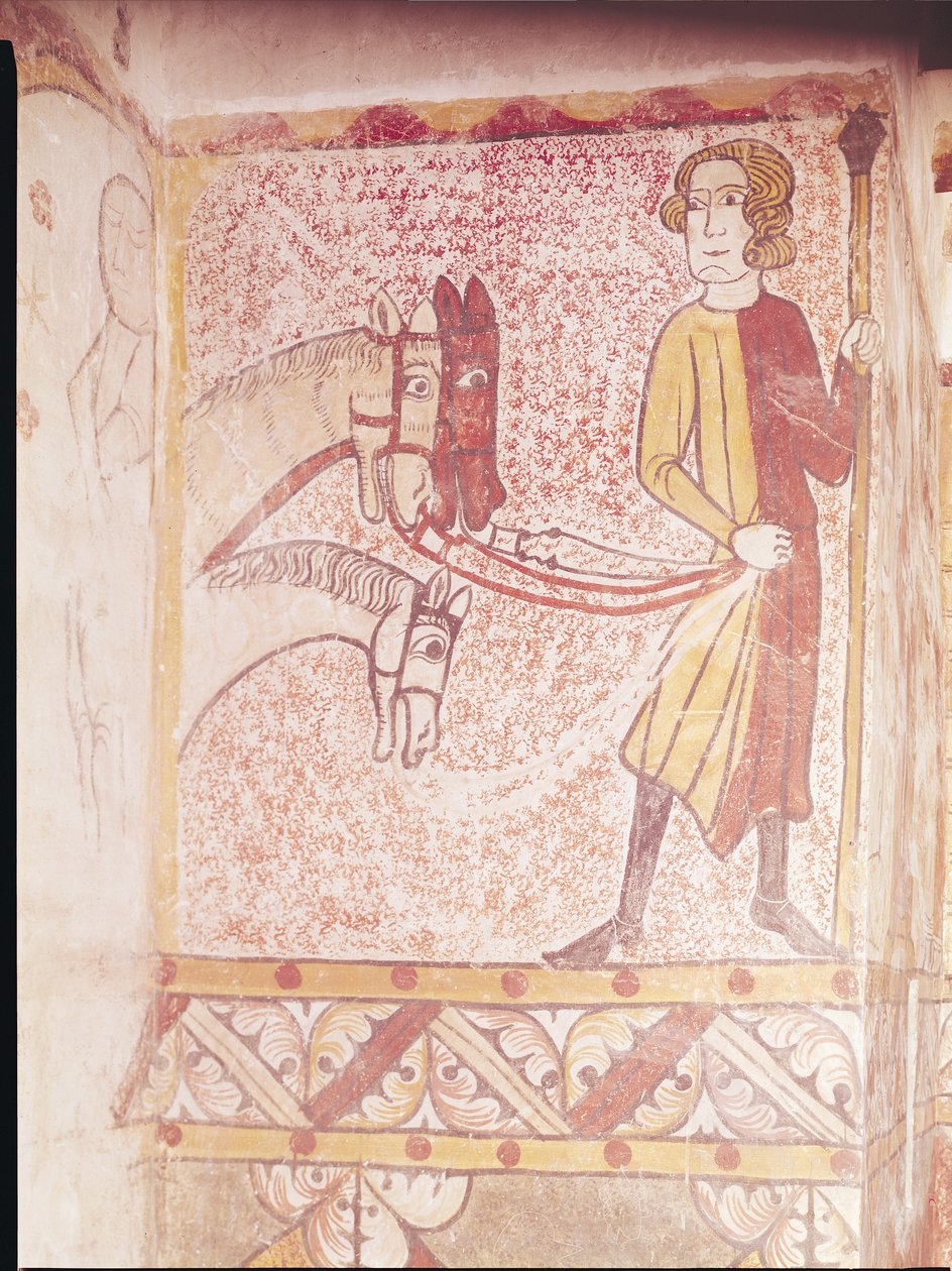 Ryttare som håller tyglarna på tre hästar, från norra muren, c.1265 av French School