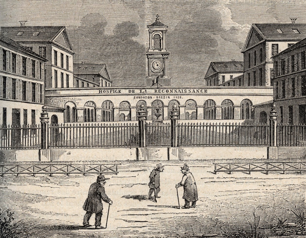 Hospice de la reconnaissance i Garches - Hauts-de-Seine - gravyr i "" PATRIE" - BESKRIVNING AV PICTURESSE DE LA FRANCE EN 6 VOLYER AV LUCIEN HUARD - slutet av 1800-talet av French School