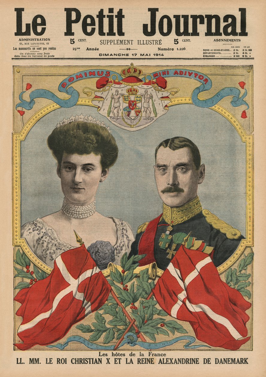 Värdar i Frankrike, kung Christian X och drottning Alexandrine av Danmark, framsidans illustration från 