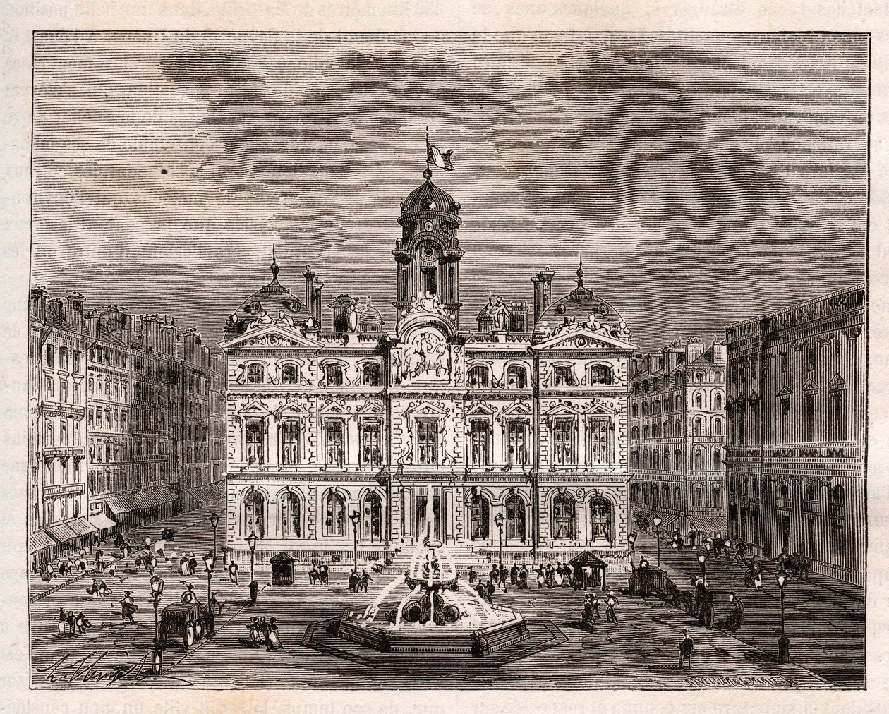 Hotel de Ville de Lyon - - gravyr i "" La France illustree: geografi, historia, statistisk administration"" av V.A. Malt-brunt. 1884 av French School