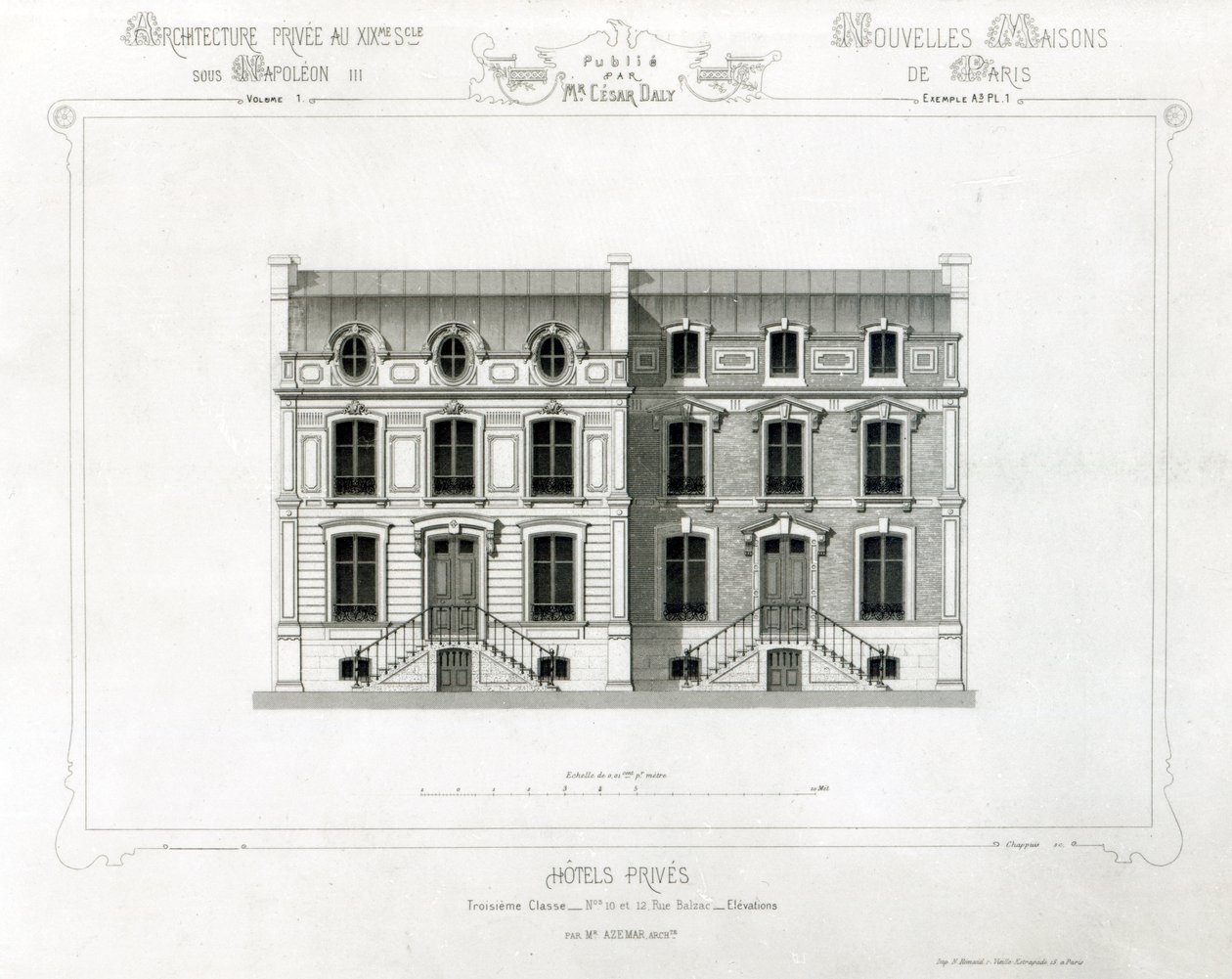 Privata hotell, 10 och 12 Rue Balzac, Paris, från Architecture Privee au C19th, av French School