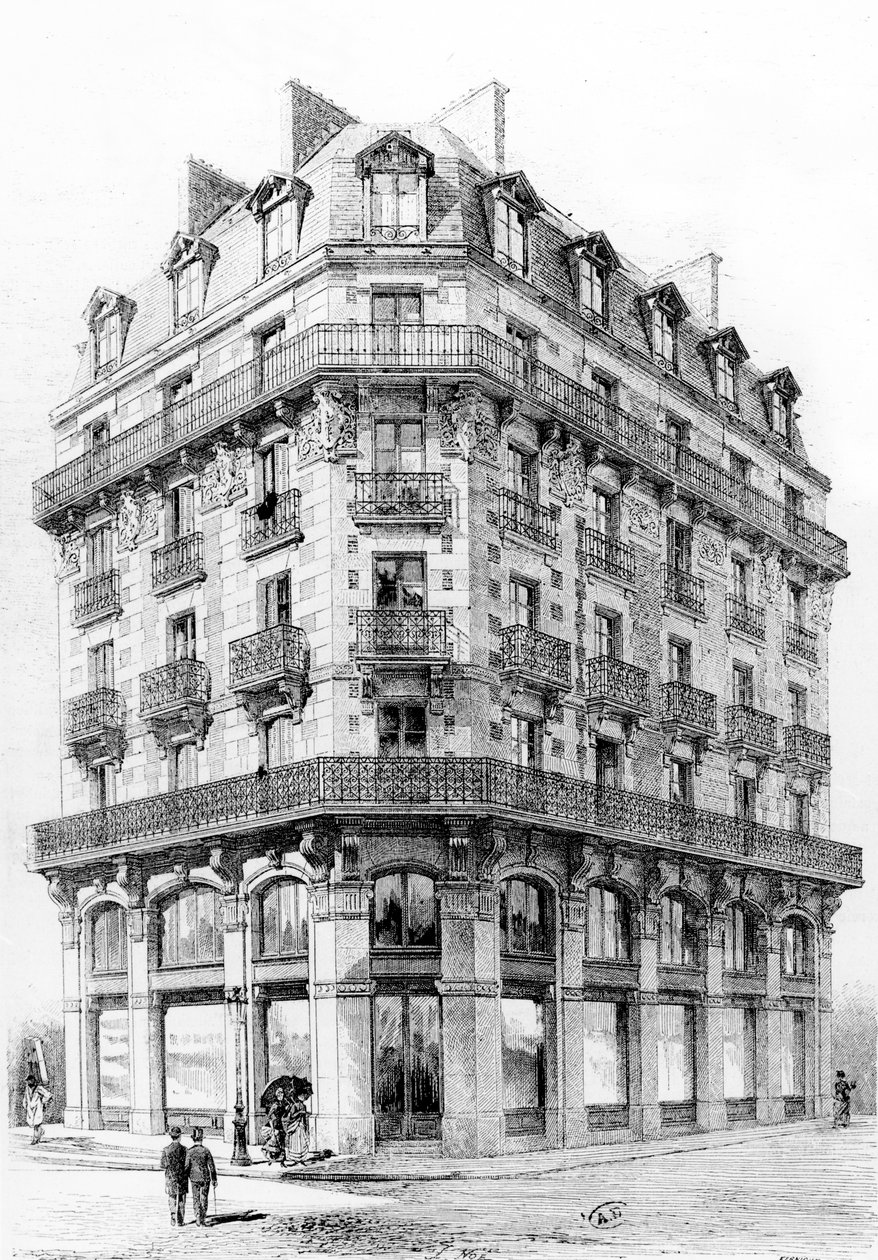 Hus i rue Etienne-Marcel, Paris, sent 1800-tal av French School