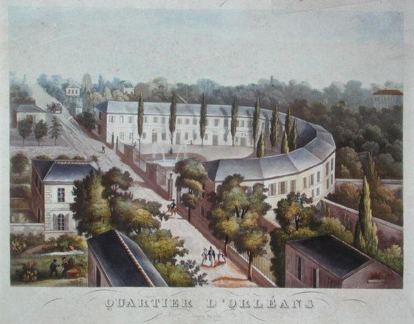 Bostadsprojekt (avslutat) i Quartier Orleans, rue Halle, c.1840-50 (färg litho) av French School