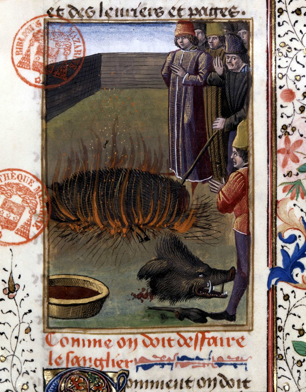 Hur man fäller en galt - i "" Hunting Book of Gaston Phoebus, Count of Foix, Lord of Bearn"" av French School