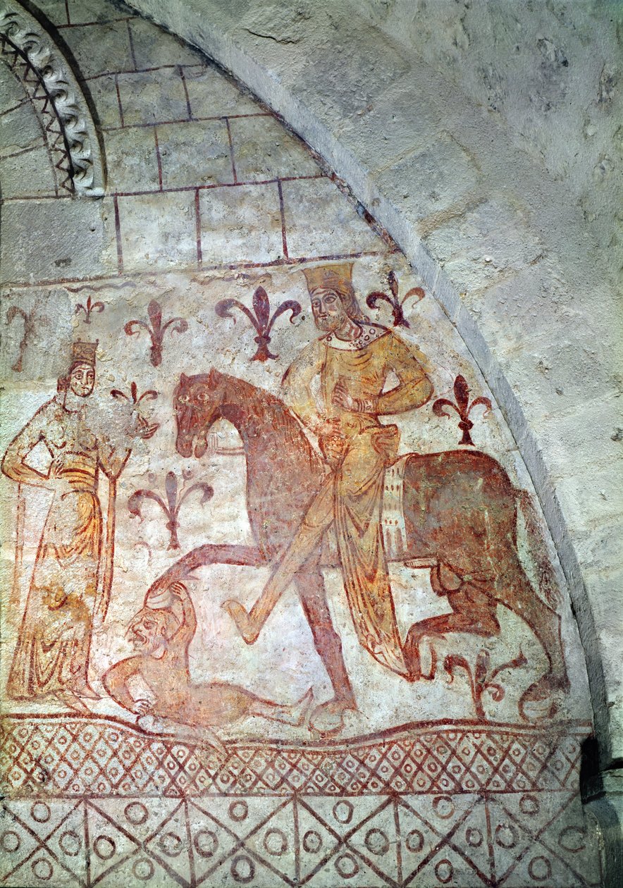 Hugues IX (c.1163-1219) Na faatoilaloina e Lusignan ia Nur al-Din (1116-74) i Suria (valivali puipui) av French School