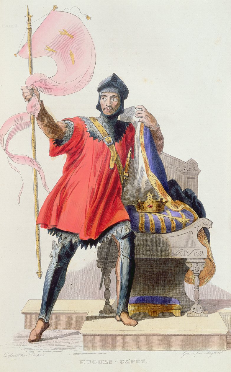 Hugues I Capet (941-996), kung av Frankrike, från Le Plutarque Francais av E.Mennechet, 1835 (färgstick) av French School