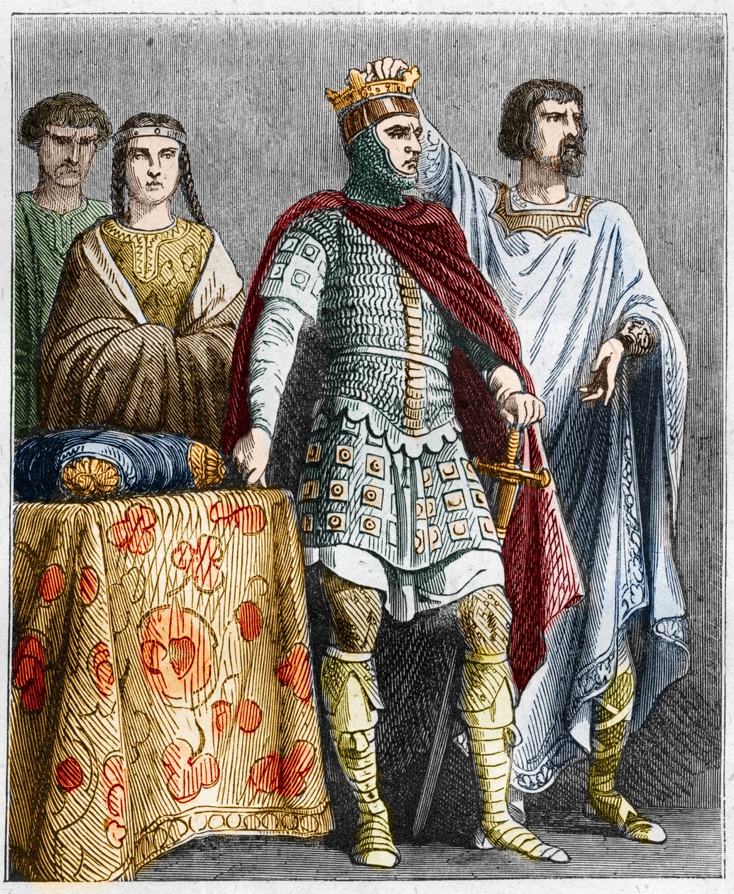 Hugues den store (897-956) kröner Raoul eller Rodolphe av Bourgogne (cirka 890 - 936), hertig av Bourgogne och kung av Frankrike. Gravyr i "" Histoire De France En Cent-målningar av Paul Lehugeur "" 1891 av French School