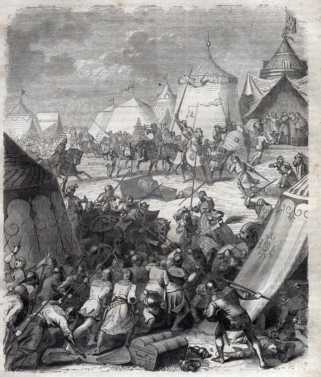 Hundraåriga kriget: Slaget vid Poitiers (1356). Gravyr i "" Påvarnas historia (...) Drottningkungens och kejsarnas brott genom århundradena" av Maurice Lachatre av French School