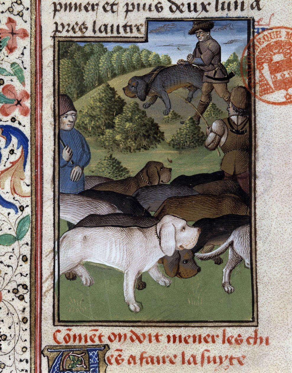 Jakthundar - i "" Hunting Book of Gaston Phoebus, greve av Foix, Lord of Béarn"" av French School