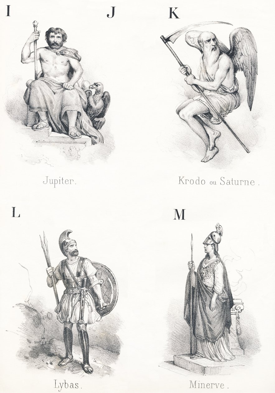 ; IJ K L M: Jupiter, Krodo, Lybas, Minerva av French School