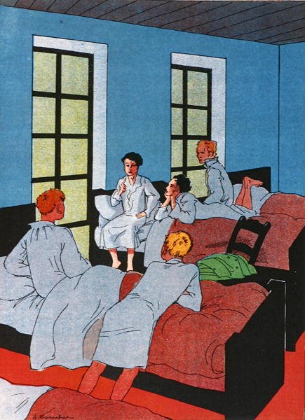 "Jag tror att jag helt enkelt berättade, allvarligt, vad jag hade att berätta" scen från kapitel VII av "David Copperfield" kapitel VII, av Charles Dickens (1812-70) (färg litho) av French School