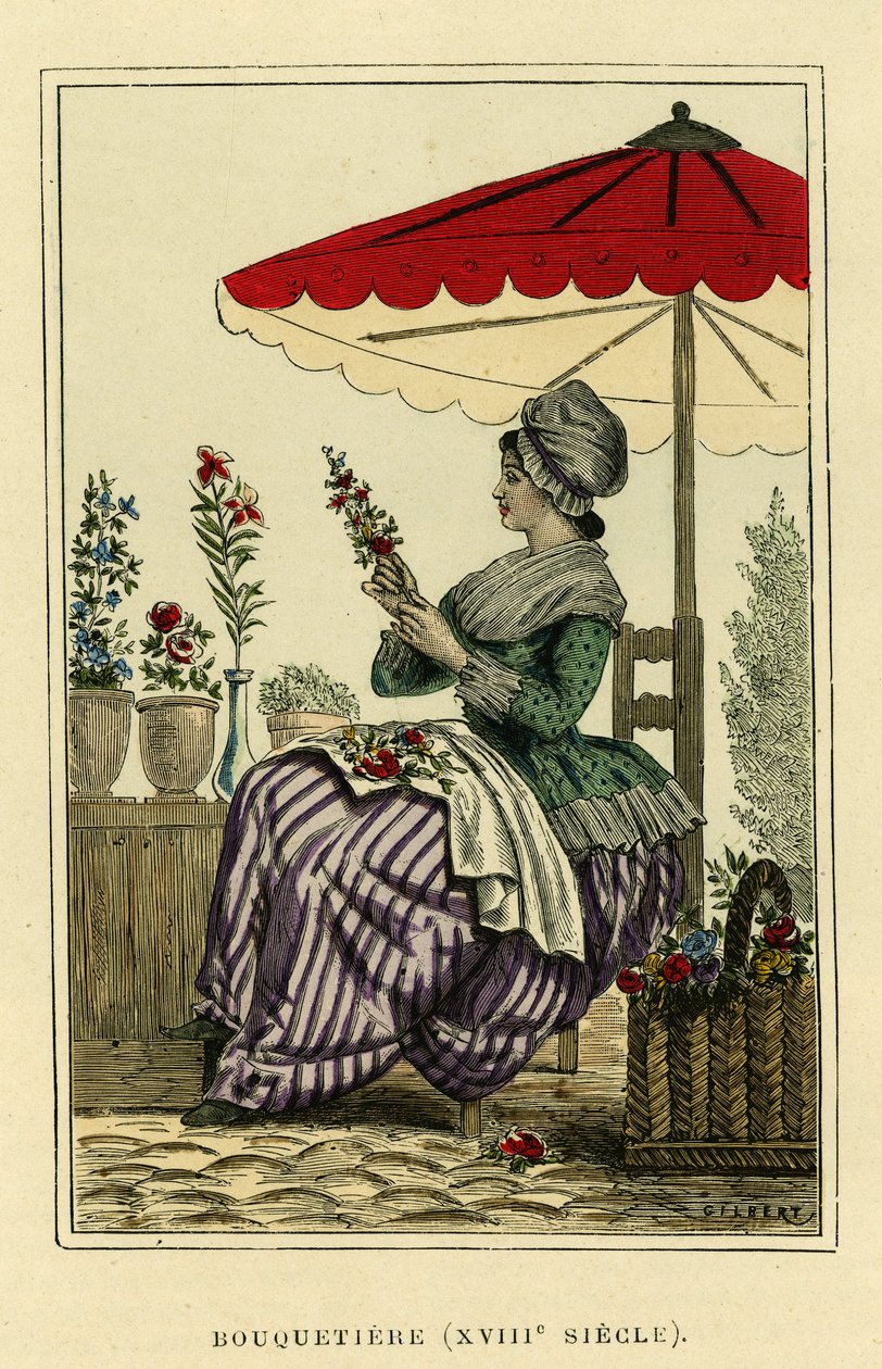 Dräkt av stenbock från 1700-talet. Färggravyr, i "France et les francais a travers les centuries" av Augustin Challamel, F.Roy editor, Paris 1882. Selva-samlingen. av French School